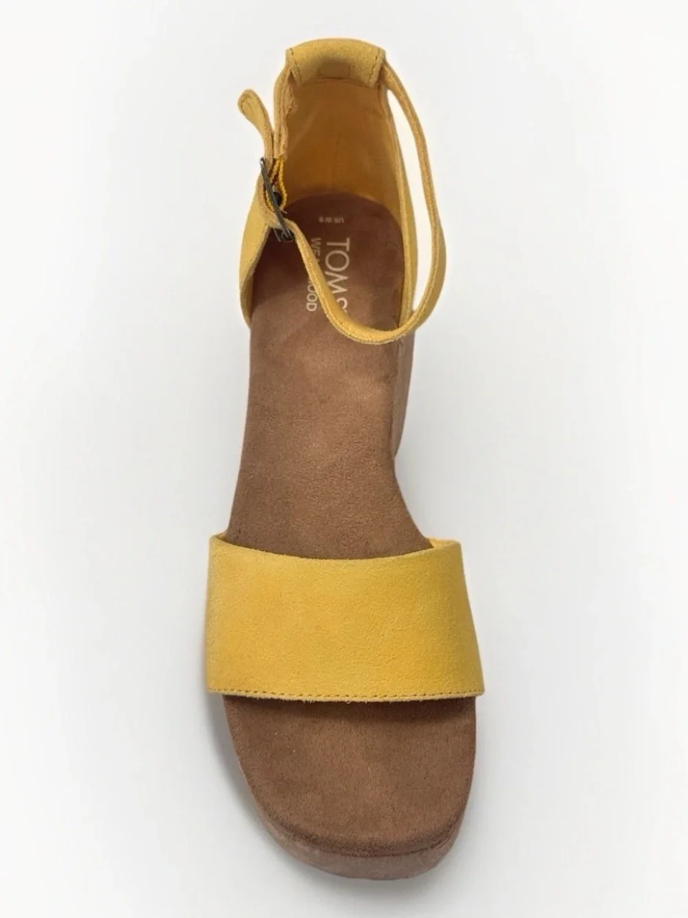 TOMS Yellow Suede Cork Platform Wedge Sandals Women’s Size 8